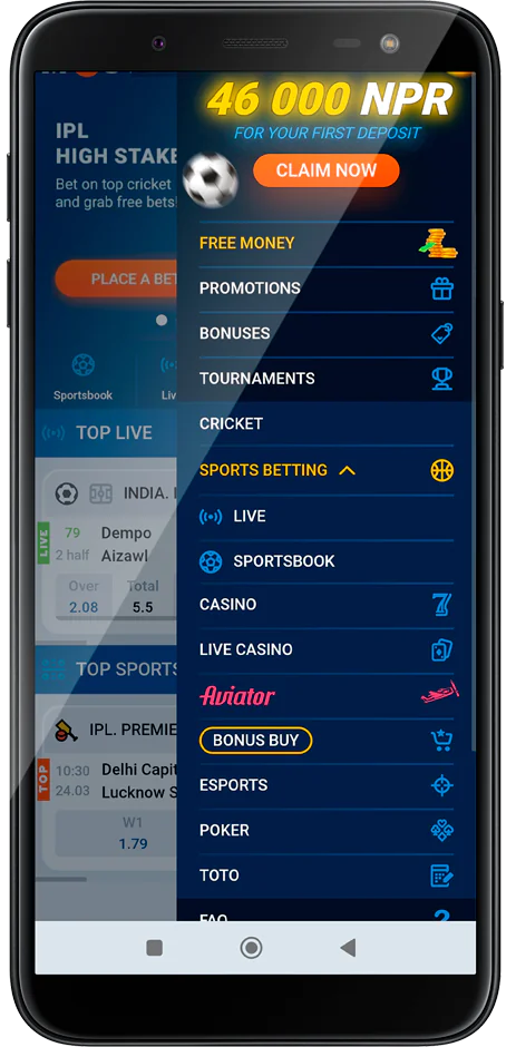 Screenshot of Mostbet app menu